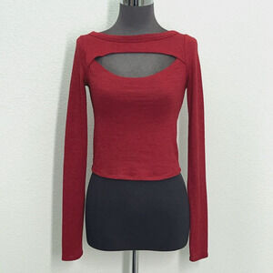 Aritzia Wilfred Free Cut Out Top Women S Red Long Sleeve Stretch Pull Over Knit
